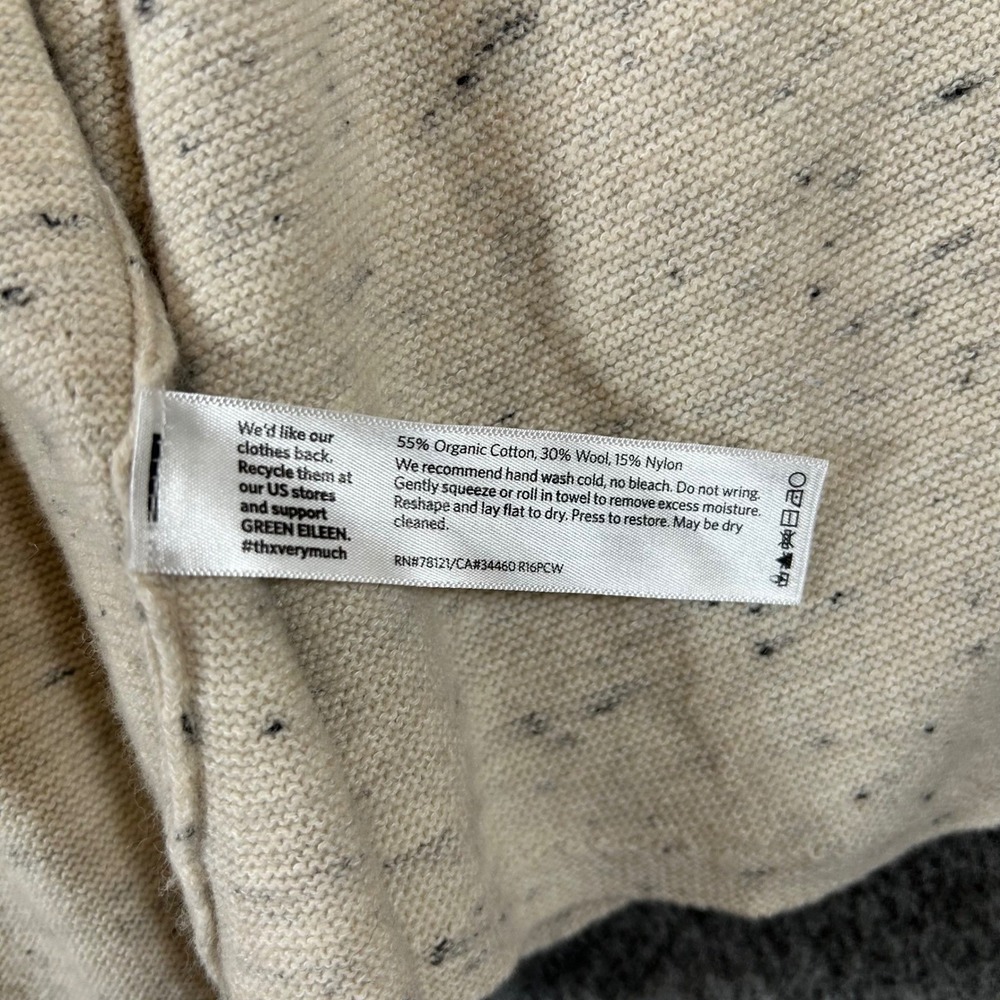 Eileen Fisher Speckled Open Front Cardigan Sweater Knit‎ Beige Large Wool Blend - Picture 4 of 7